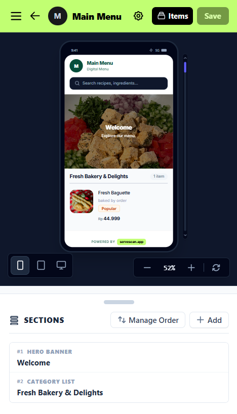 ServeScan Mobile Menu Canvas