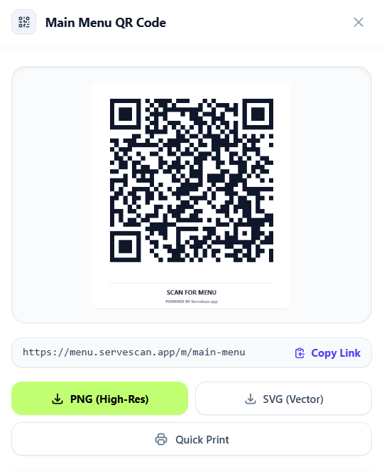 ServeScan Table QR Code